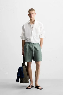 100% LINEN REGULAR FIT SHORTS