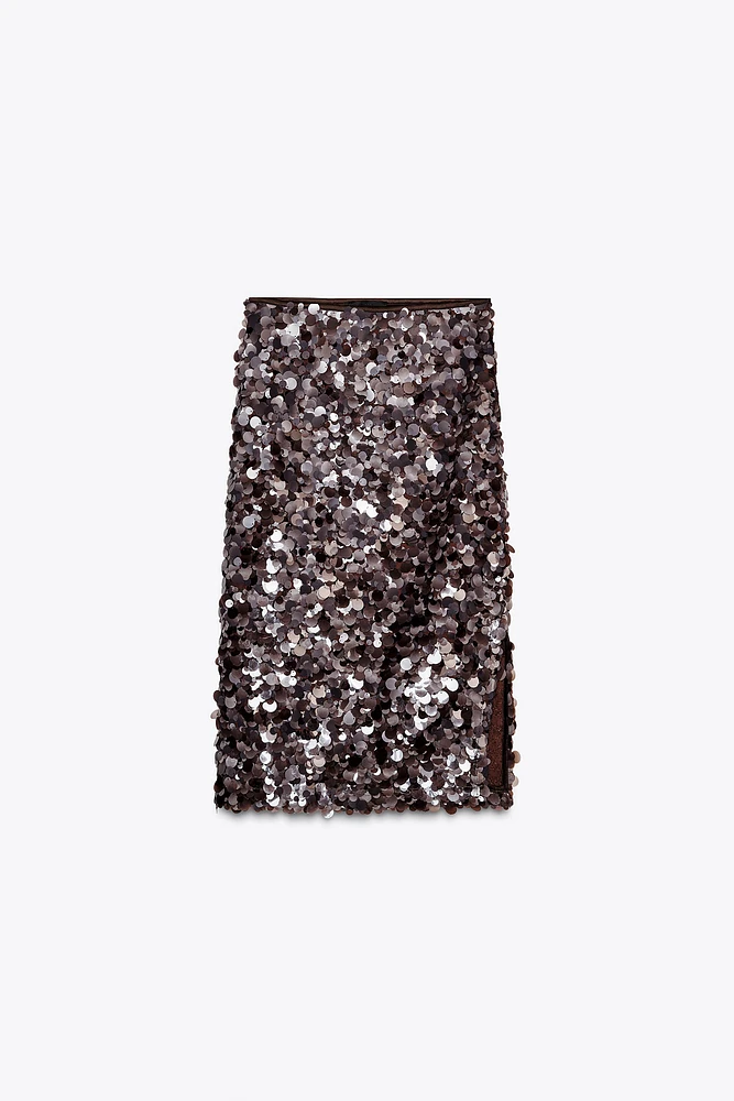 JUPE MI-LONGUE À SEQUINS