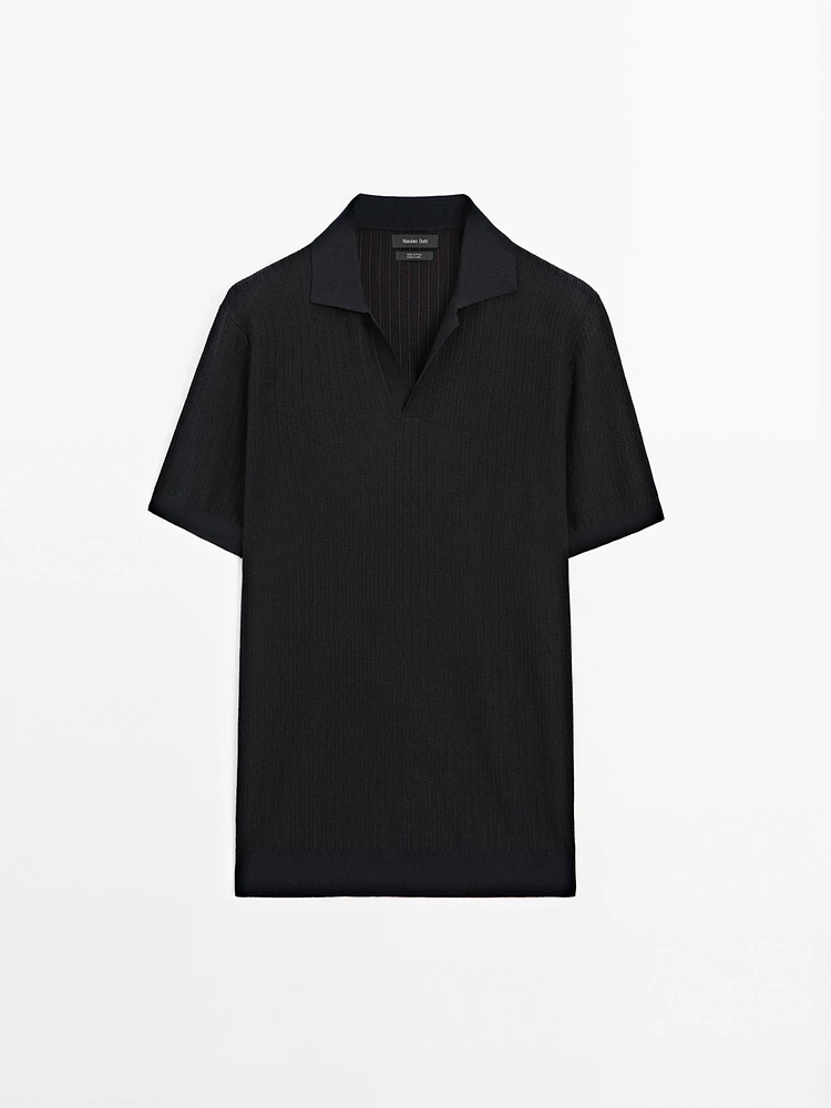 Short sleeve jacquard knit polo shirt