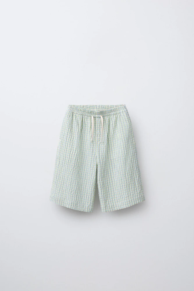 TEXTURED PLAID SHORTS