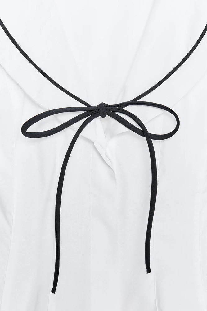 POPLIN TIE TRIM TOP