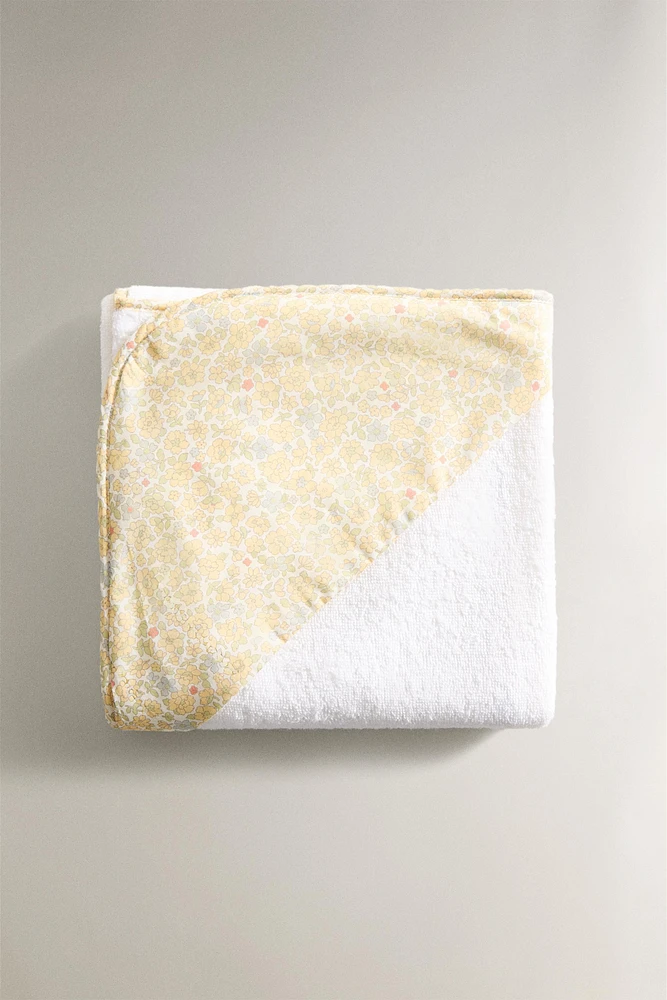 SERVIETTE DE BAIN CAPUCHE BÉBÉ PASSEPOIL FLEUR
