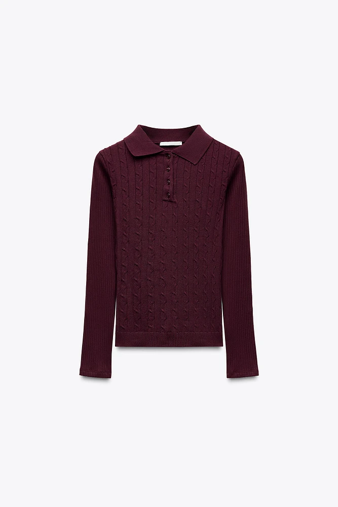 CABLE KNIT POLO TOP