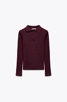 CABLE KNIT POLO TOP