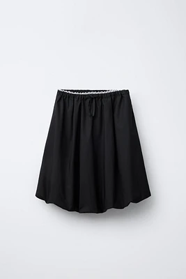 LACE TRIM BALLOON MIDI SKIRT
