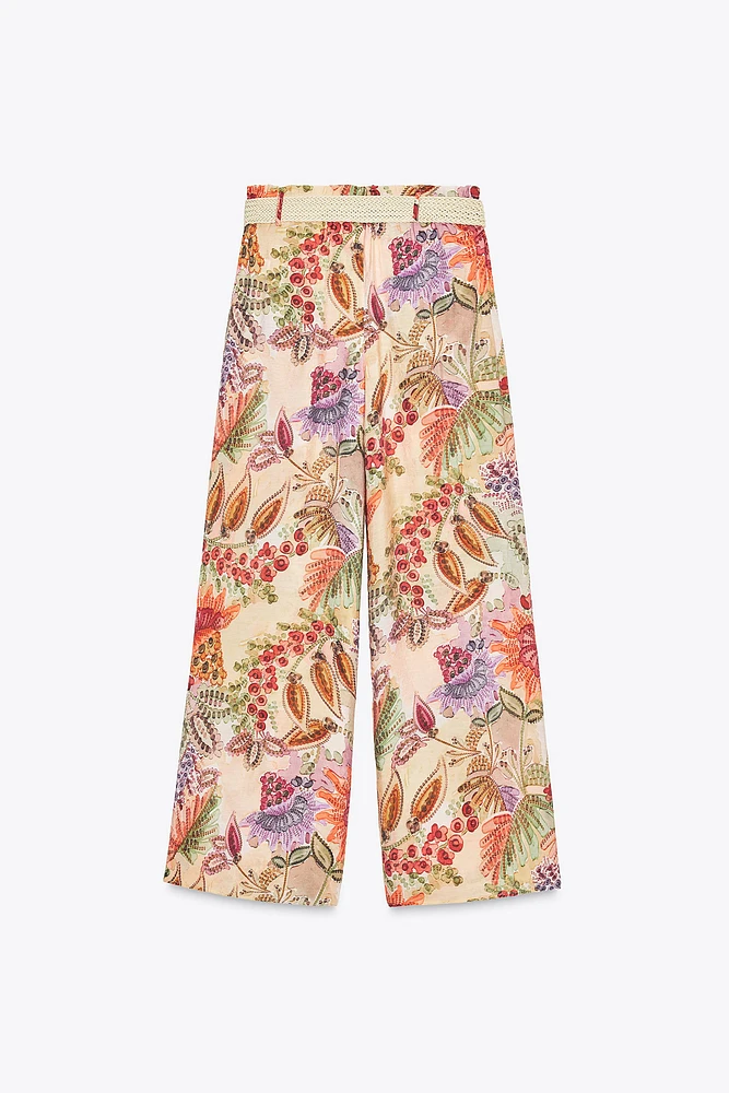 PRINTED BELTED PANTS
