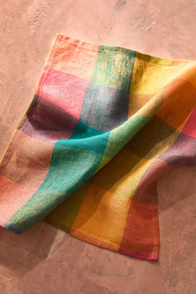 LOT SERVIETTES DE TABLE EN LIN À CARREAUX MULTICOLORES