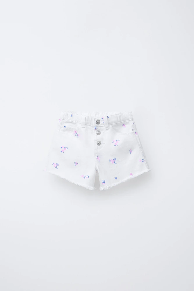 BERMUDA HIGH WAIST SERGÉ FLEURS