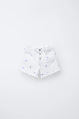 HIGH WAIST FLORAL TWILL SHORTS