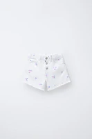 BERMUDA HIGH WAIST SERGÉ FLEURS