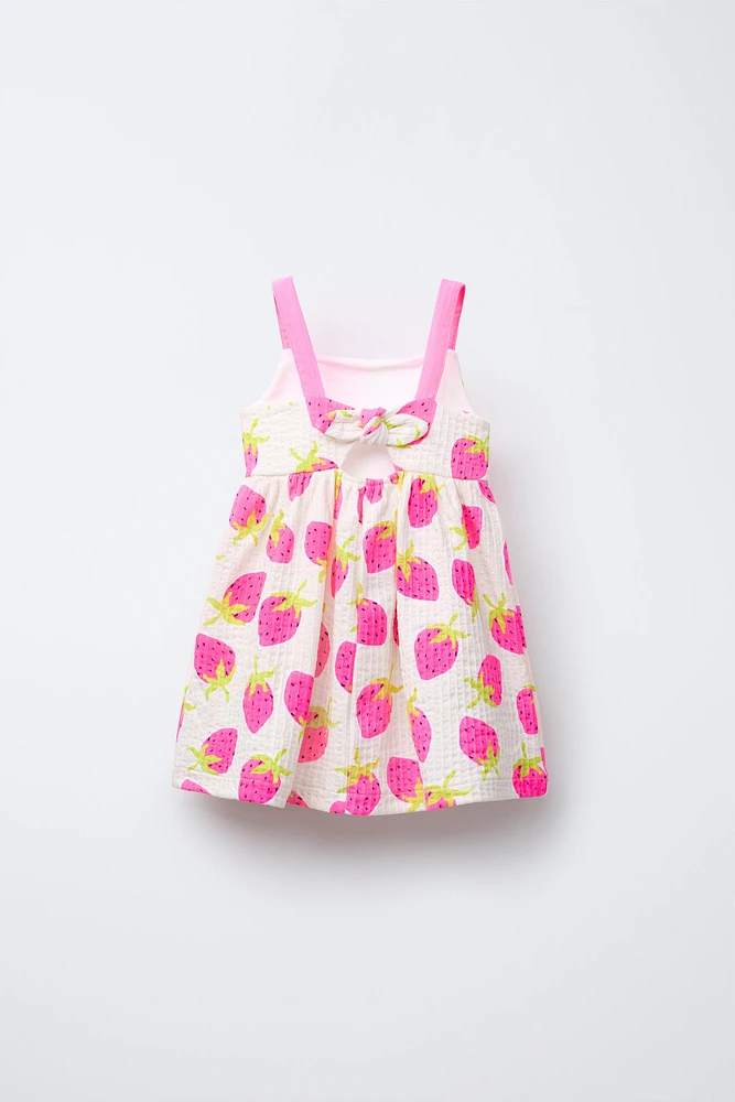 TEXTURED PRINTED BOW DRESS