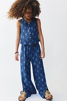 PRINTED LINEN SLIT PANTS