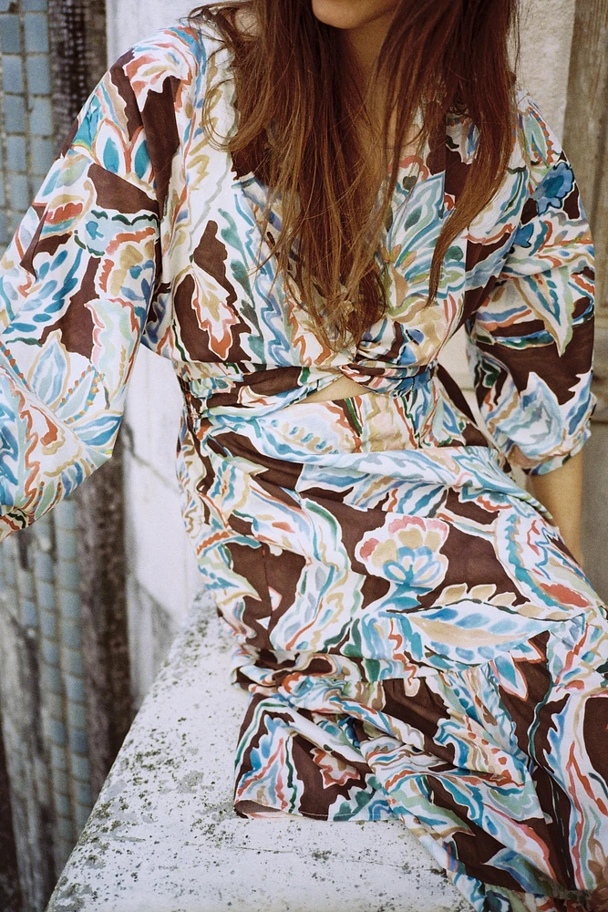 PRINTED POPLIN TIE DRESS