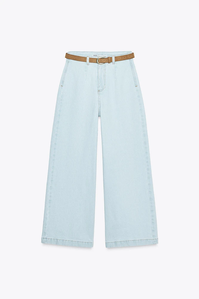 Z1975 BELTED HIGH RISE CROPPED WIDE LEG JEANS
