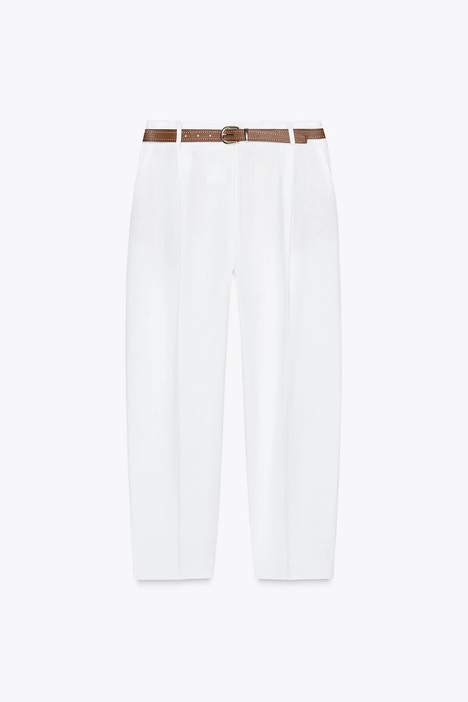 PANTALON DROIT AVEC CEINTURE EN LIN