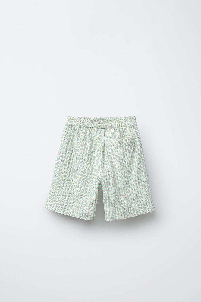TEXTURED PLAID SHORTS