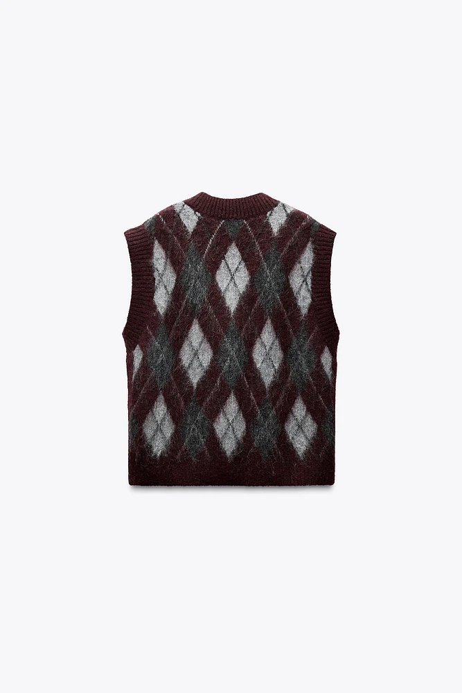 GILET EN MAILLE À LOSANGES