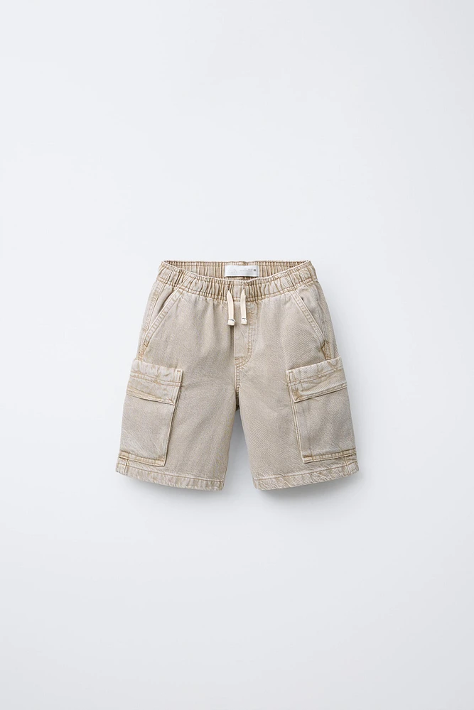 DISTRESSED EFFECT TWILL POCKET SHORTS