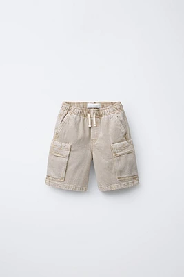 DISTRESSED EFFECT TWILL POCKET SHORTS