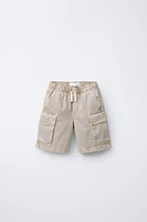 DISTRESSED EFFECT TWILL POCKET SHORTS