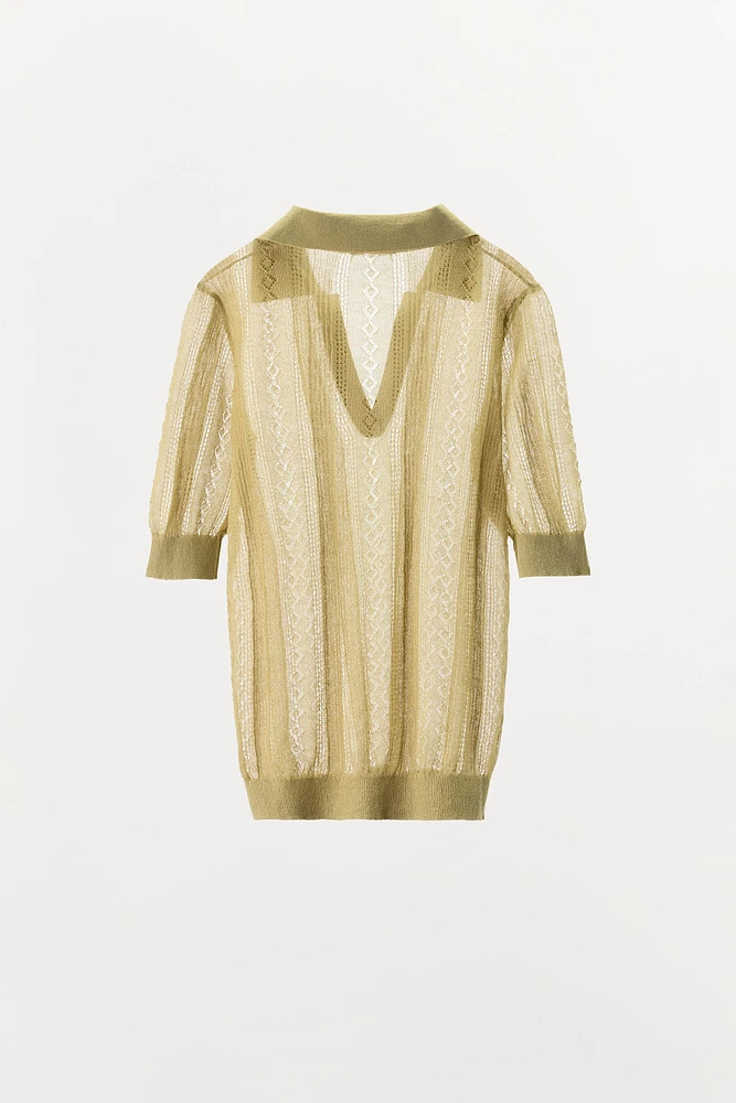 TOP POLO EN MAILLE AJOURÉE