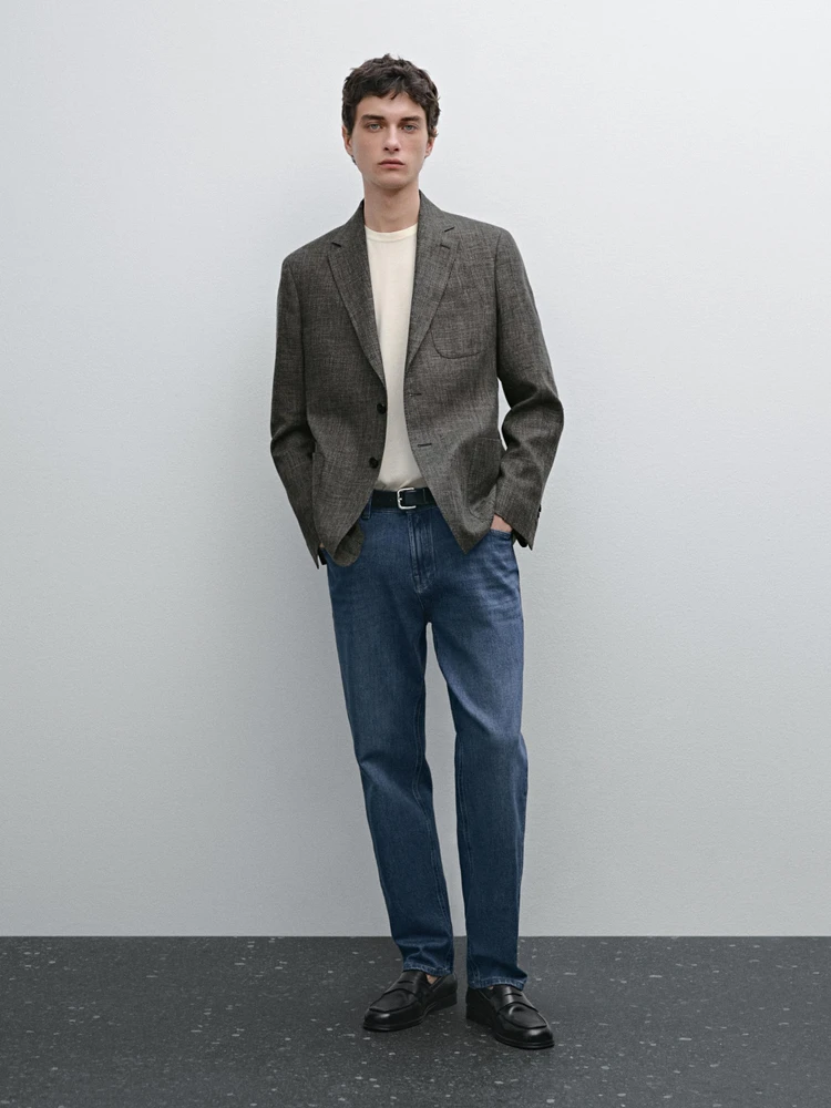 Blazer en lin et coton mélangés
