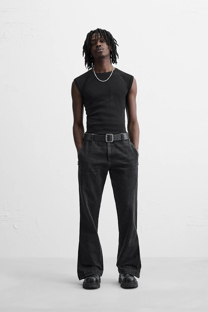 FLARE FIT ZIPPERED JEANS