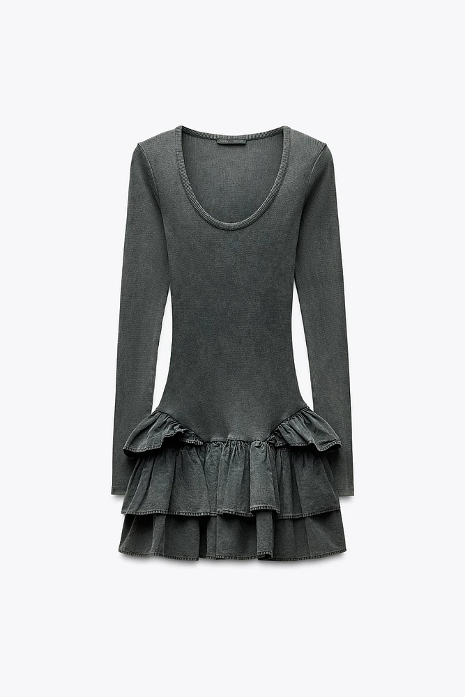 ROBE À VOLANTS EFFET DÉLAVÉ