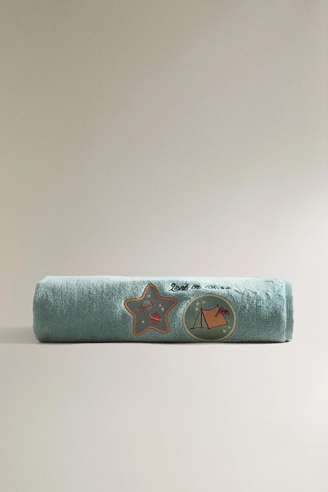 SERVIETTE DE BAIN ENFANT VELOURS PATCHWORK ESPACE