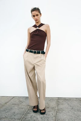 PANTALON COUPE CAROTTE AVEC CEINTURE