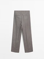 Melange wool blend pleated trousers