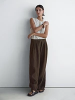100% linen wide-leg trousers