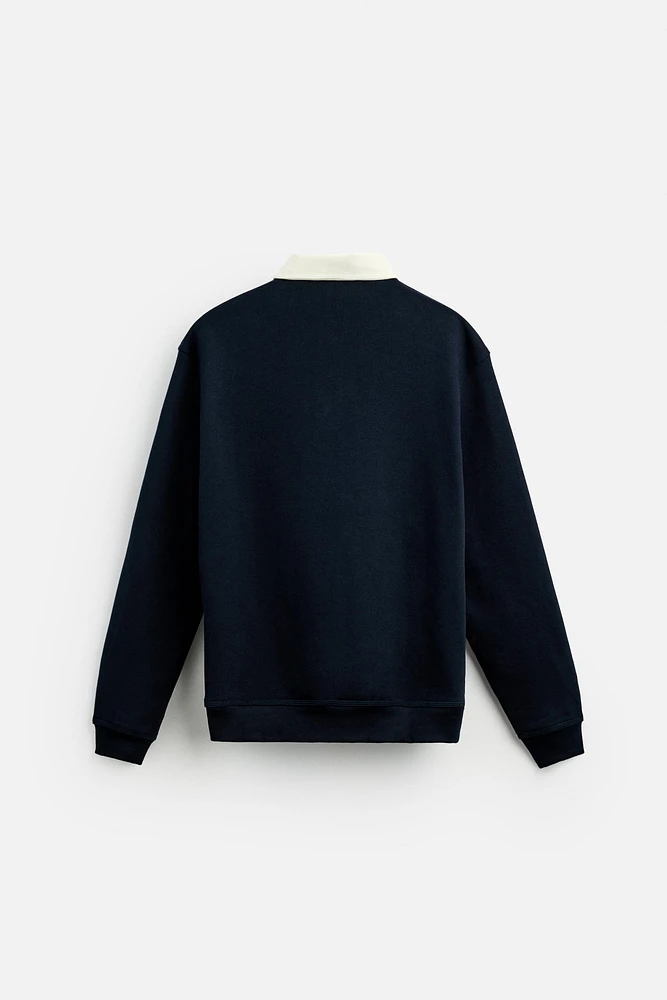 CONTRAST COLLAR POLO SWEATSHIRT