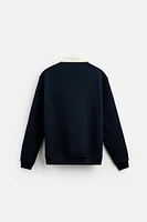 CONTRAST COLLAR POLO SWEATSHIRT