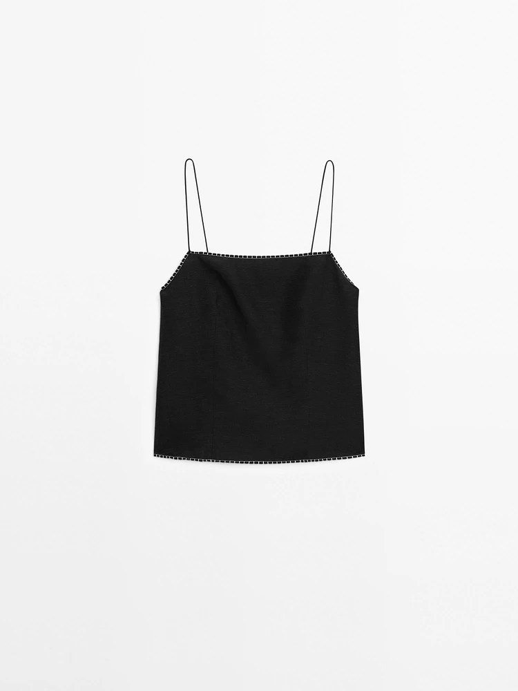 Strappy top with contrast topstitching