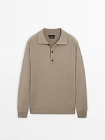 Wool knit sweater with polo collar