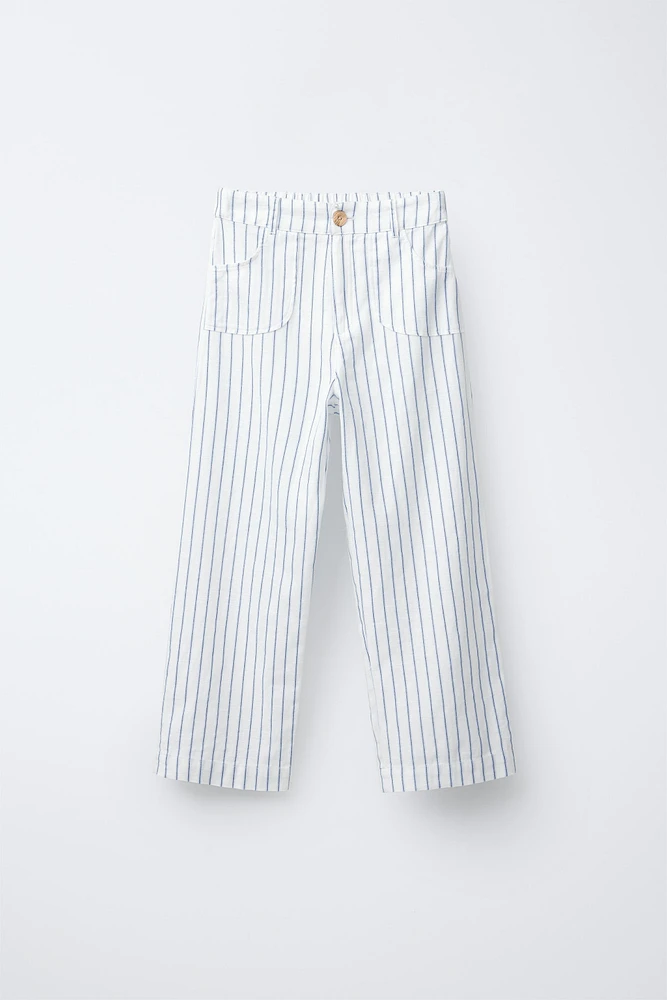 STRIPED LINEN BLEND PANTS
