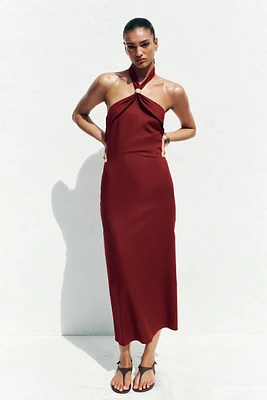 LINEN HALTER MIDI DRESS