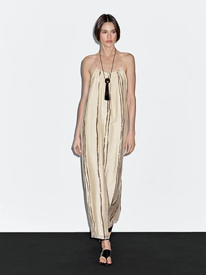 Robe midi fluide imprimé à rayures