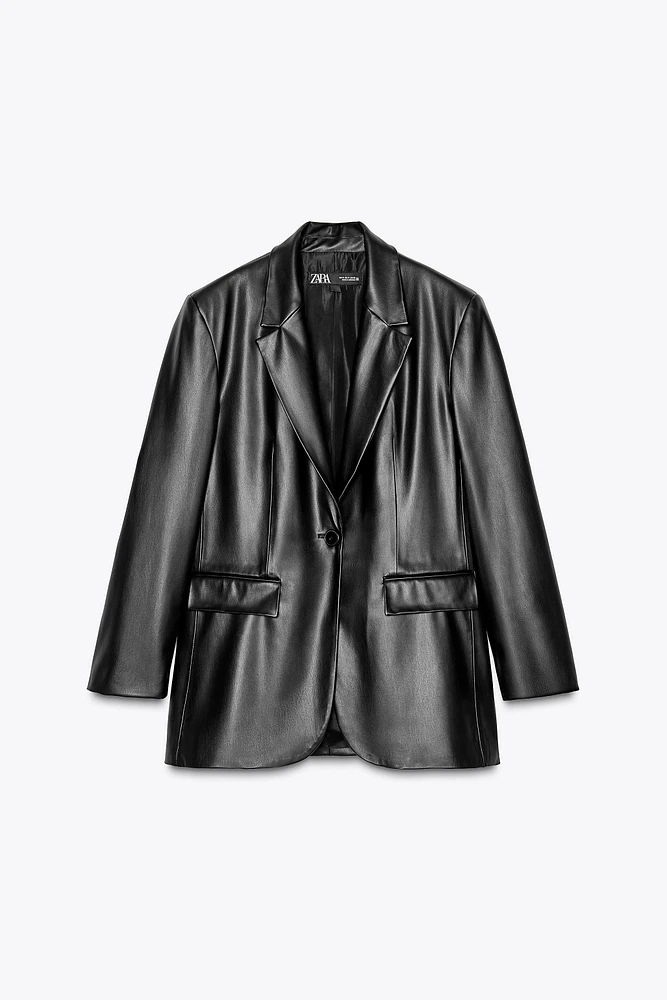 STRAIGHT FIT FAUX LEATHER BLAZER
