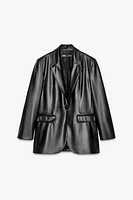 STRAIGHT FIT FAUX LEATHER BLAZER