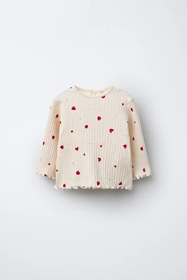 HEART RIBBED T-SHIRT