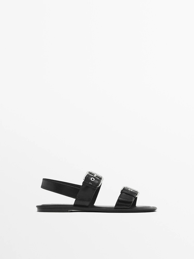 Flat slider sandals with buckles