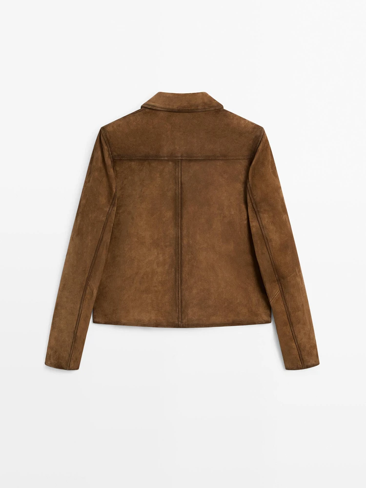Veste avec poches en cuir effet daim