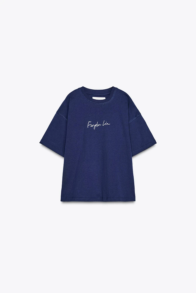 PLAIN T-SHIRT WITH TEXT X FANGLU LIN