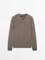 Pull en maille à col V chiné