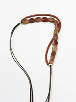 Leather double cord stone necklace