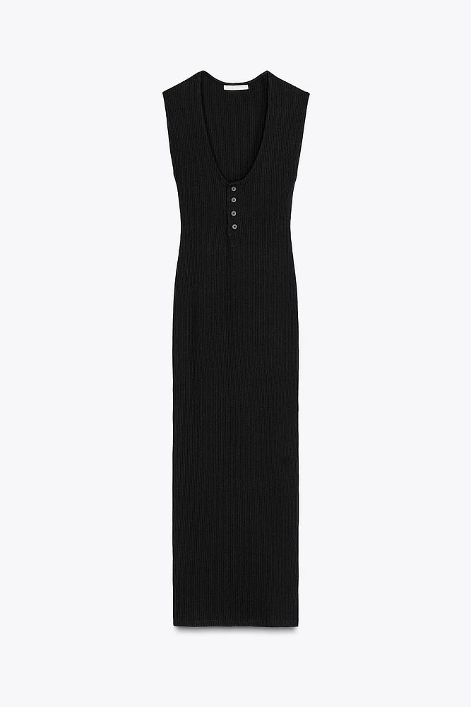 RIBBED MIDI BUTTON DRESS