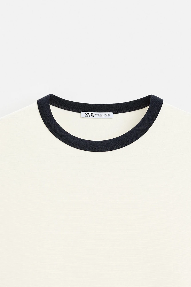 T-SHIRT CÔTELÉ CONTRASTE BASIQUE