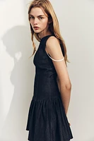 DENIM EFFECT RUFFLE MINI DRESS